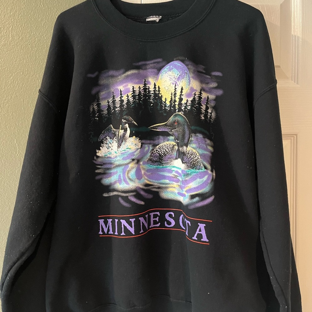 Black Minnesota sweater. Large. Duck print. Vintage.